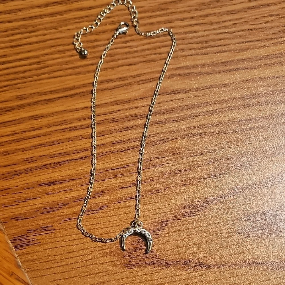 Kids Gold Crescent Moon Necklace with Crystals 12